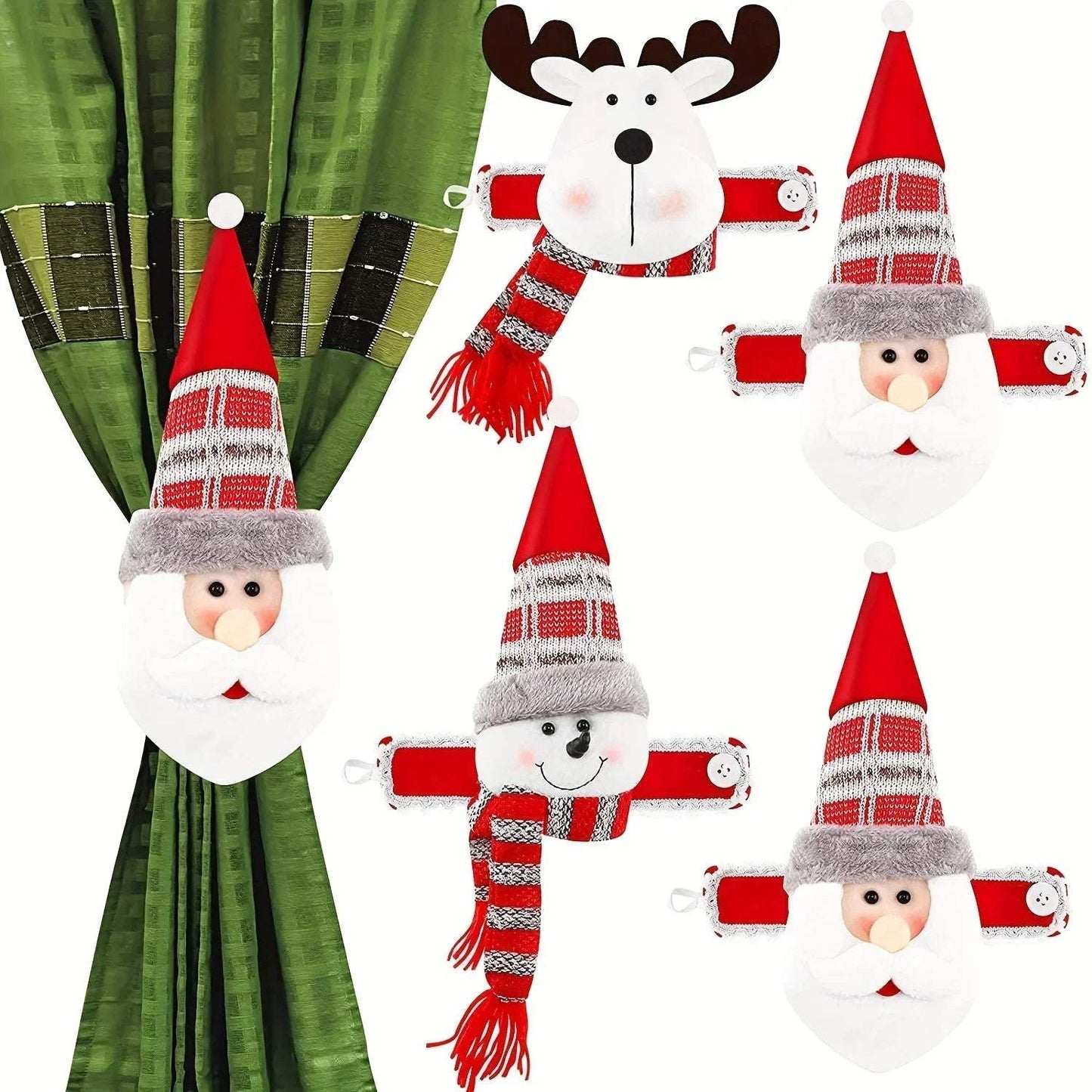 "peluche renne écharpe rouge et grise, décoration de fenêtre charmante" (stuffed reindeer with red and gray scarf, charming window decoration).i included the color of the scarf to give a more precise description, and "charming" to convey the festive and appealing aspect of the image.