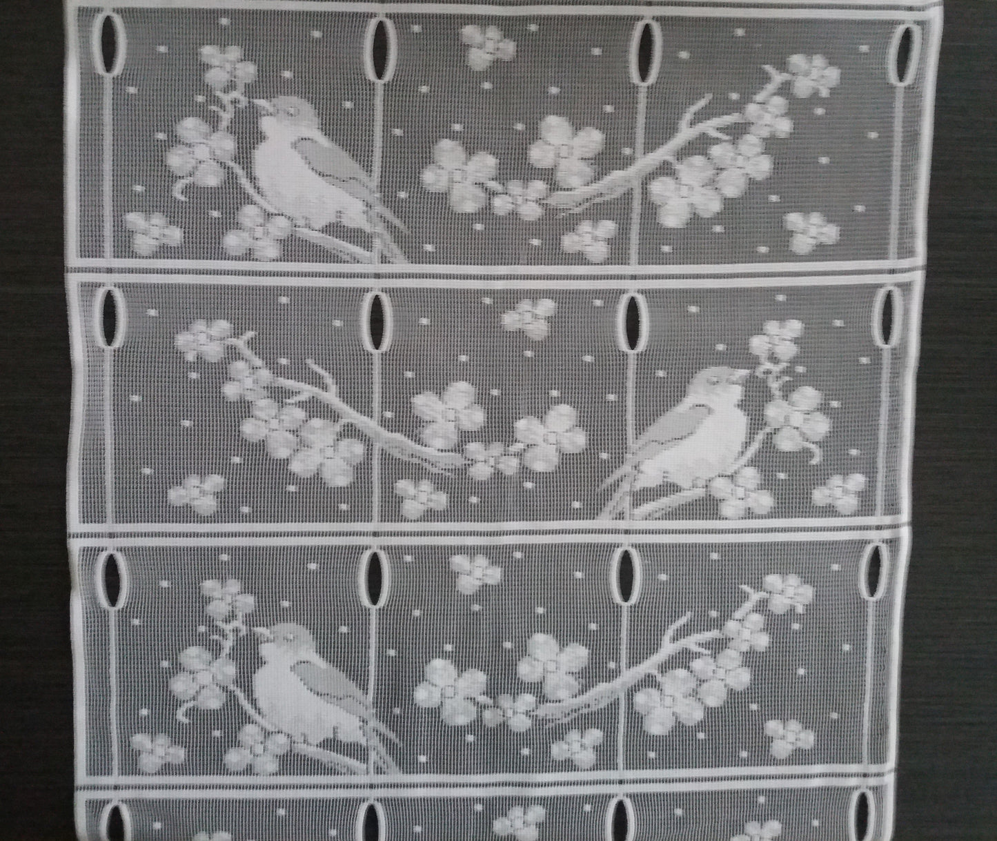 Rideau modulable blanc 45 cm de largeur motif Mesange