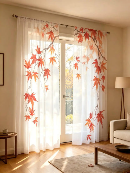 Voilage imprimé érable rouge, branche d'automne, lot de 2 panneaux — 2 panneaux 132 x 241 cm