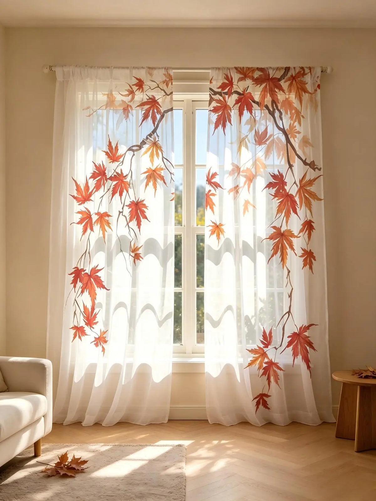 Voilage imprimé érable rouge, branche d'automne, lot de 2 panneaux