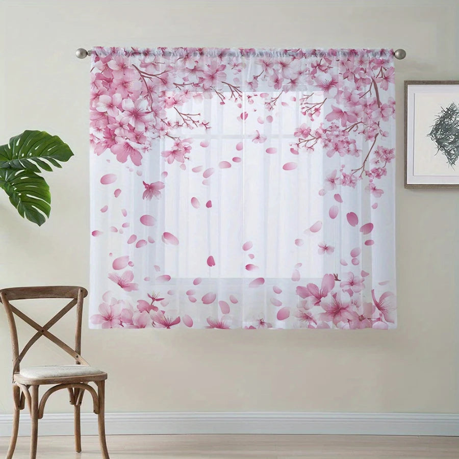 Voilage imprimé pétales de cerisier rose, lot de 2 panneaux, style japonais