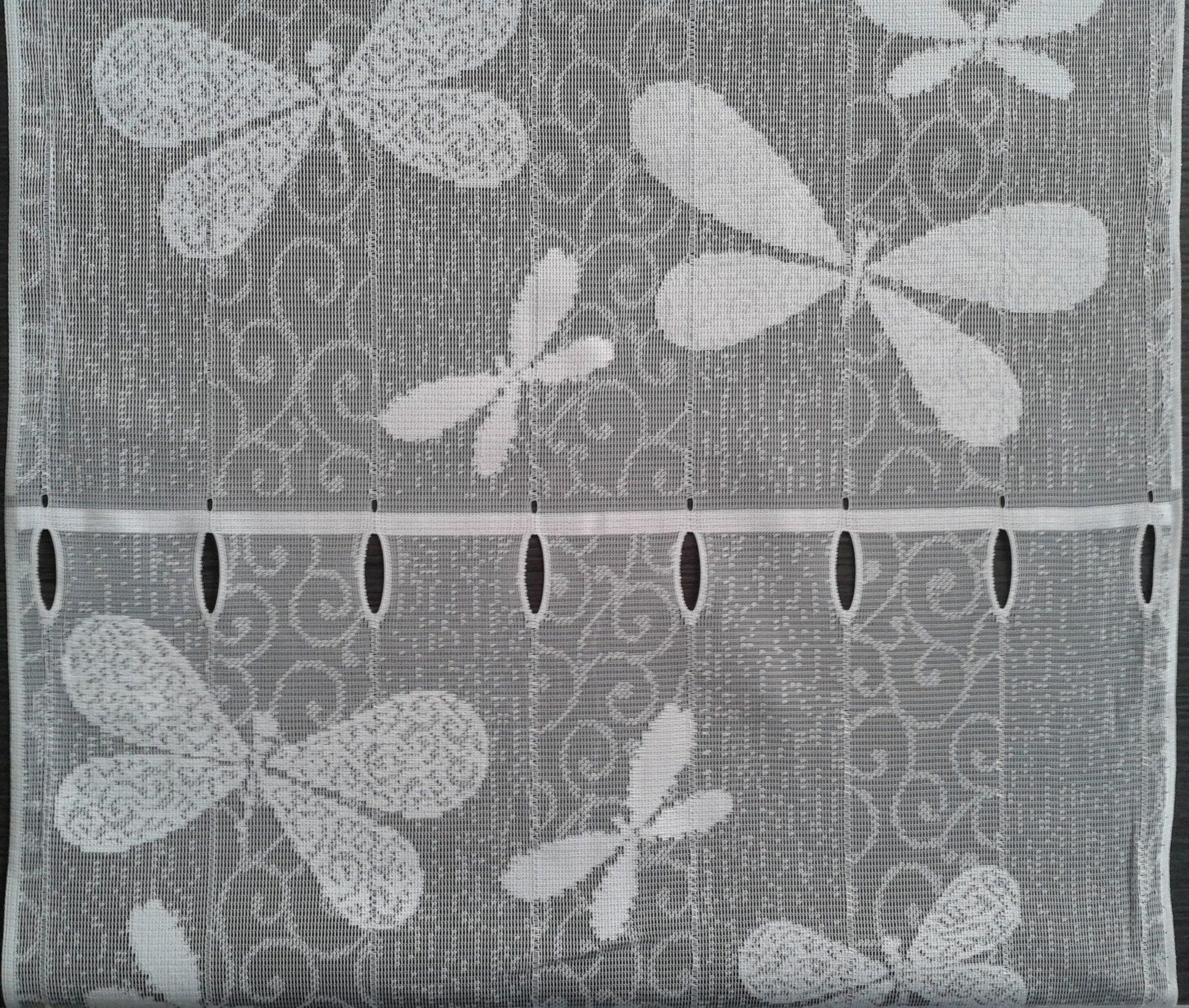Rideau brise-bise blanc motif Libellie (Zoom)