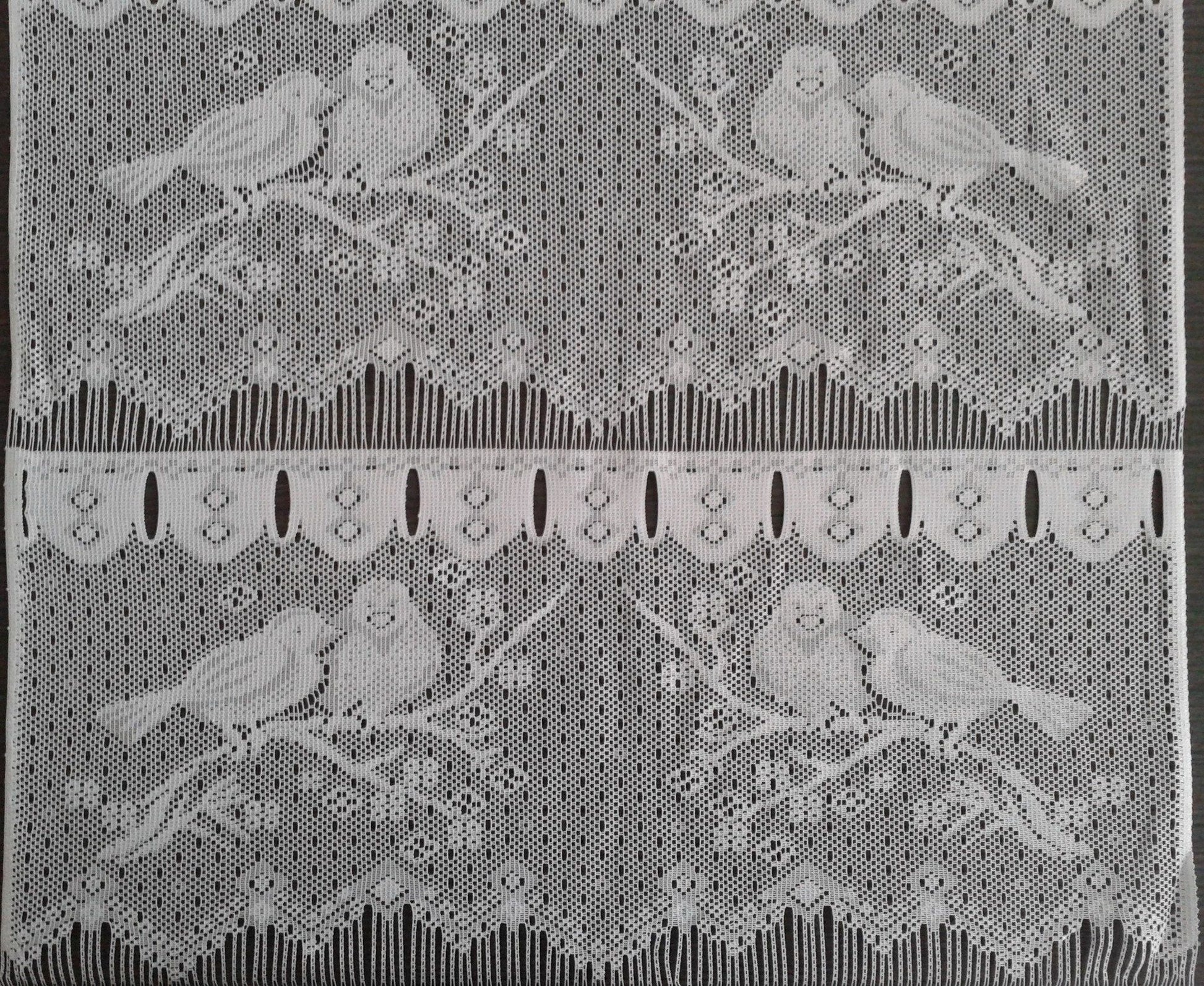 Rideau brise-bise blanc motif Moineaux (Zoom)