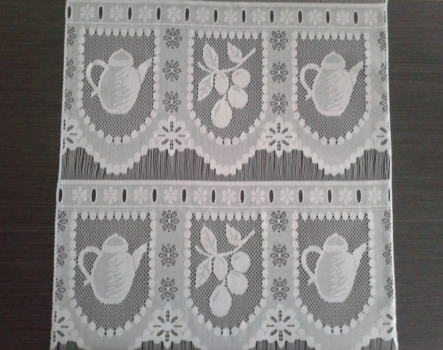 Rideau brise-bise blanc motif Théière