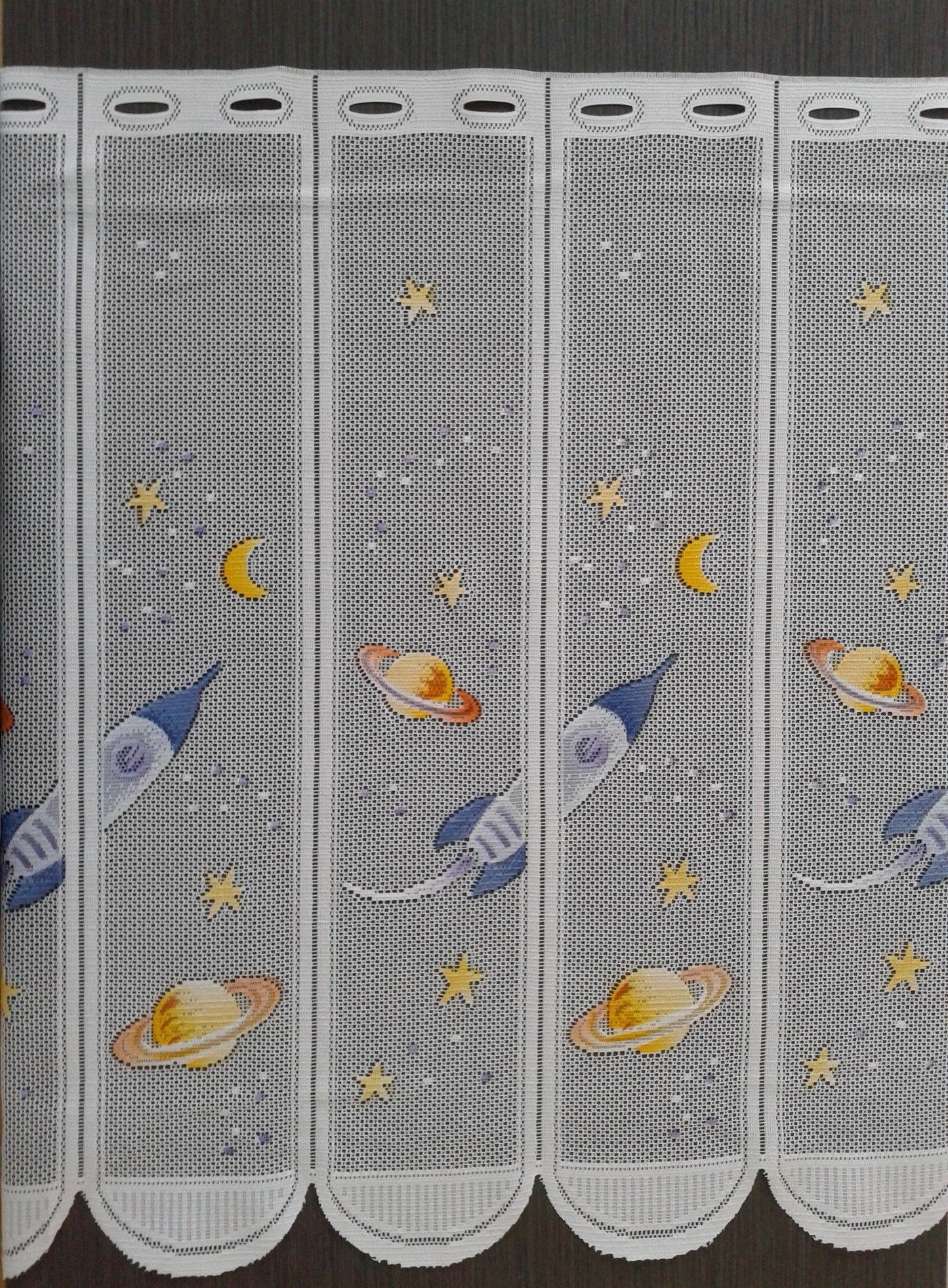 Rideau modulable en largeur coloré motif espace 60 cm de hauteur - MarieTony