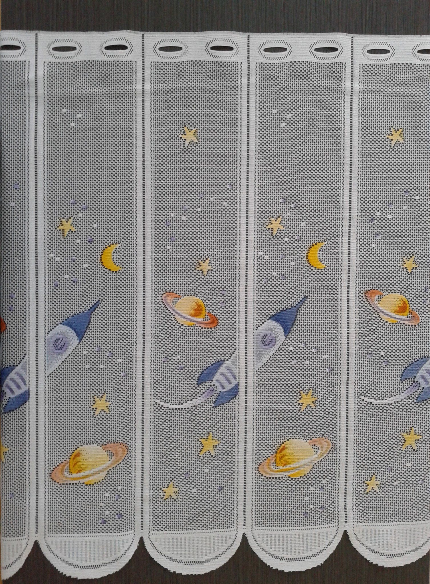 Rideau modulable en largeur coloré motif espace 60 cm de hauteur - MarieTony
