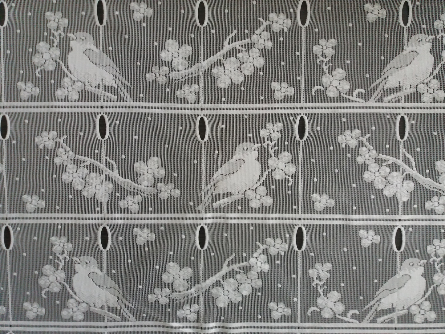 Rideau modulable blanc 90 cm de largeur motif Mesange